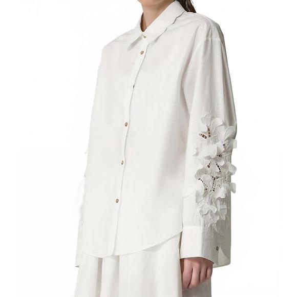 NEW FORTE FORTE "en fleur" embroidery cotton popline shirt in bianco - Picture 1 of 5